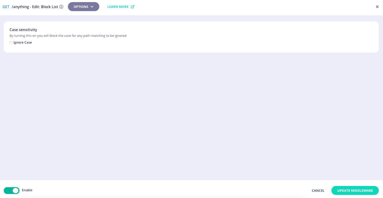 Configuring case sensitivity for the Block List