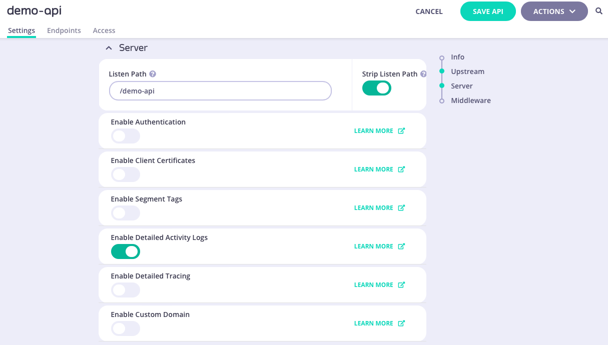 Enabling detailed activity logs for a Tyk OAS API