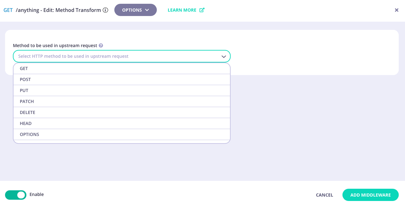 Selecting the new HTTP method for requests to the endpoint