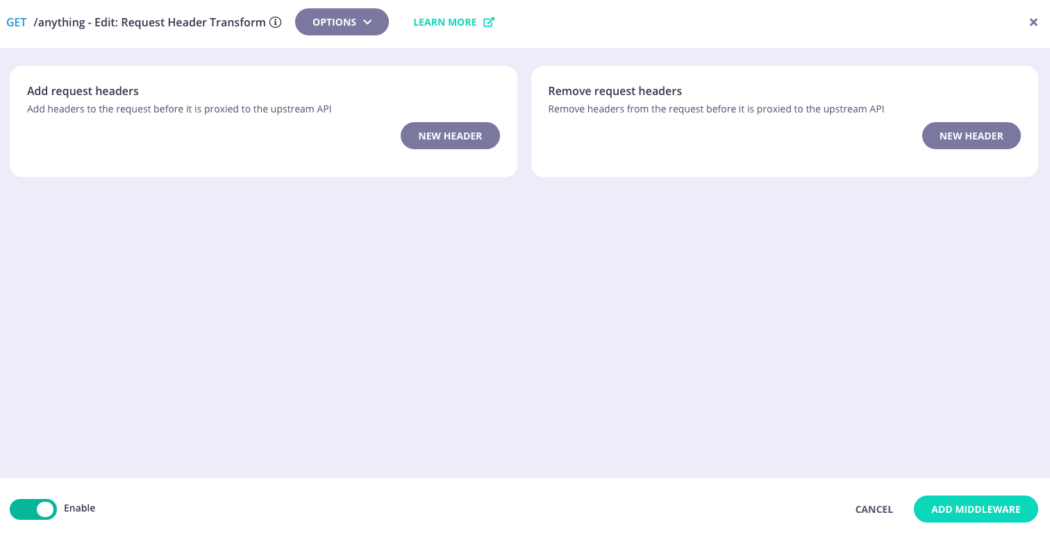 Configuring the Request Header transformation