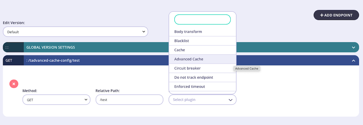 Selecting the Advanced Cache plugin for a Tyk Classic API