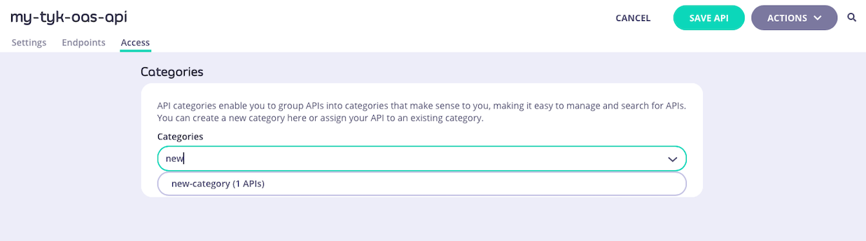 Managing categories for a Tyk OAS API