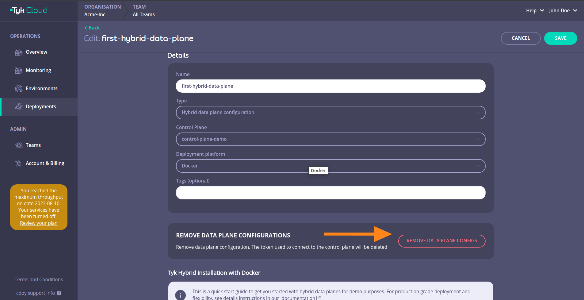 Tyk Cloud hybrid remove configs